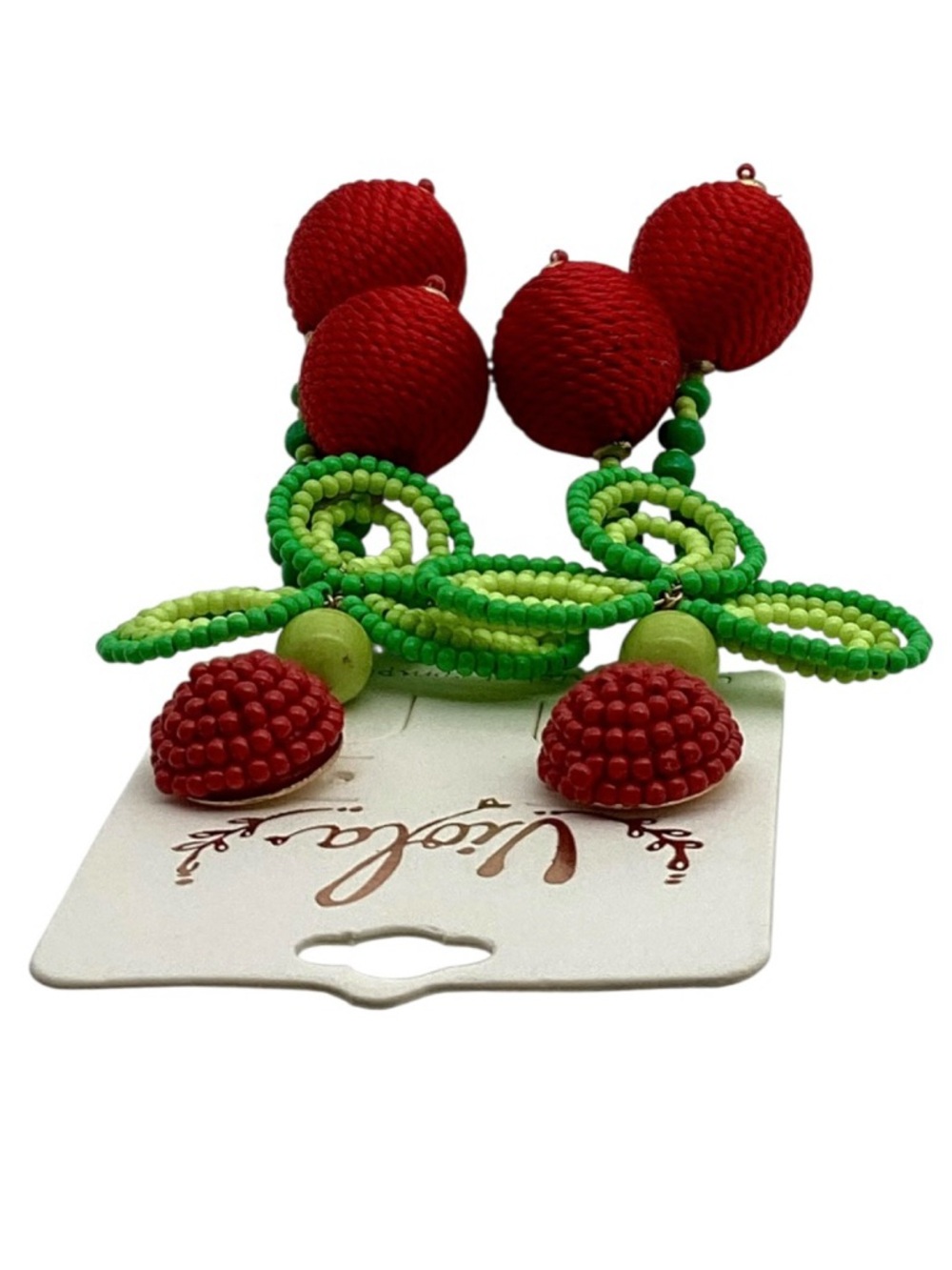 Viola Seed Bead and Woven Cherry Stud Earrings (NWT) - Picture 8 of 9